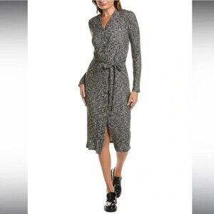 Michael Stars Isa Ribbed Cardigan Belted Midi Dress Marled Gray Plus Size 2X